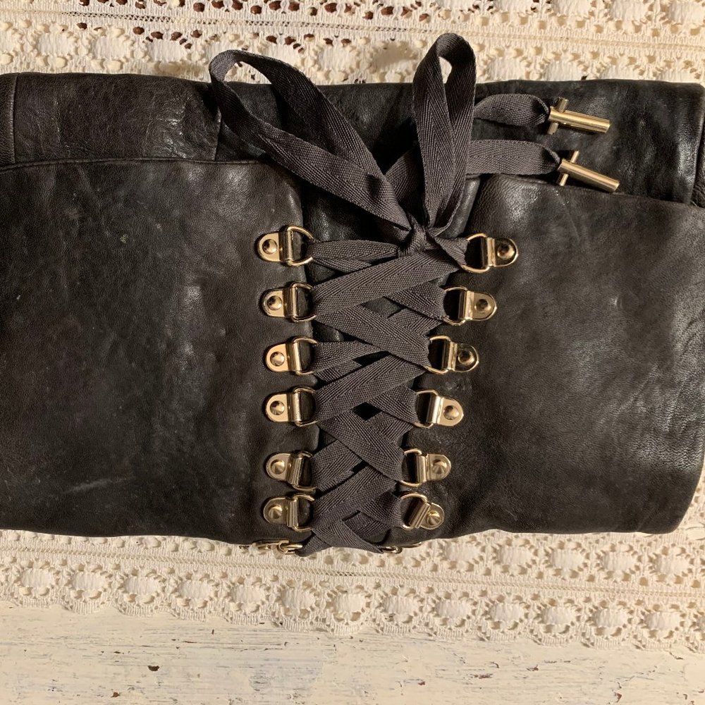 Vintage Leather Junior Drake Gray Corset Clutch